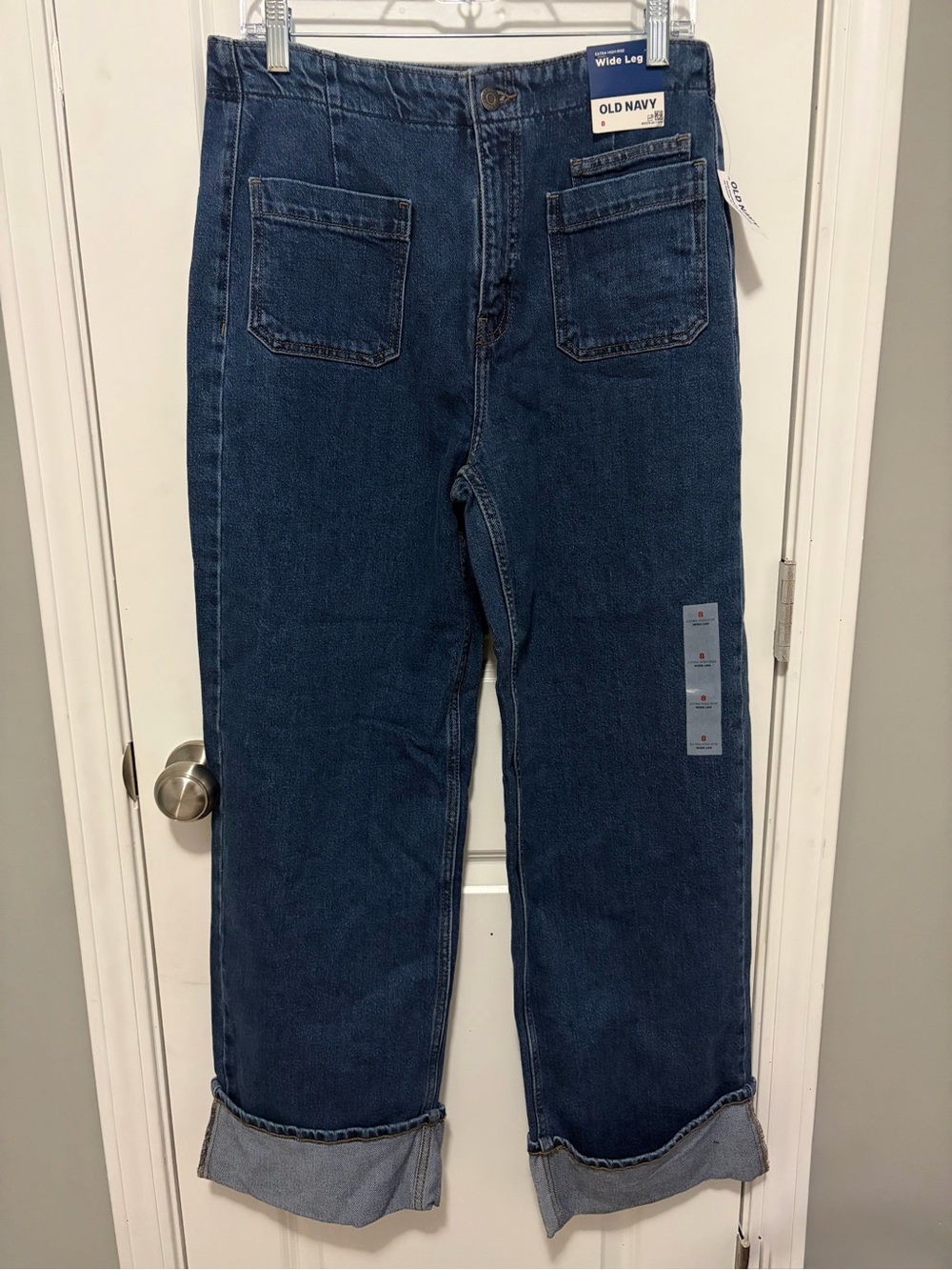 Old Navy Women's Relaxed Wide-Leg Jeans in Dark Blue Denim